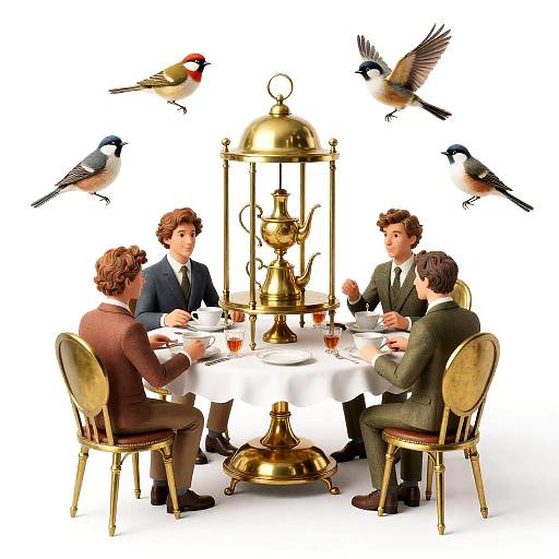 Antique Brass Automaton's Whimsical Tea Party