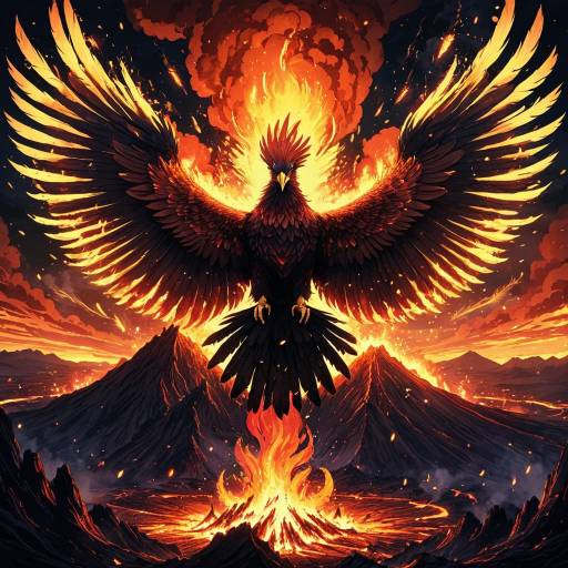Fiery Phoenix Rising from Volcanic Crater