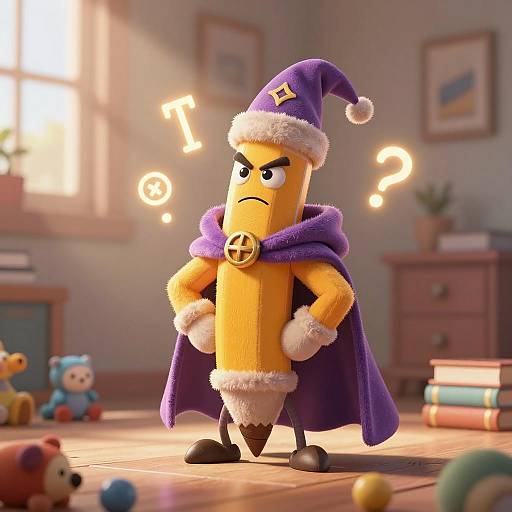 Grumpy Pencil Knight in Cozy Bedroom