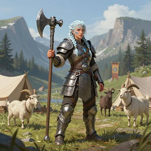 Female Dwarven Frost Warrior in Mountain Valley