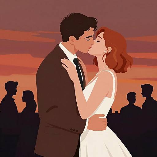 Passionate Kiss Under a Sunset Sky