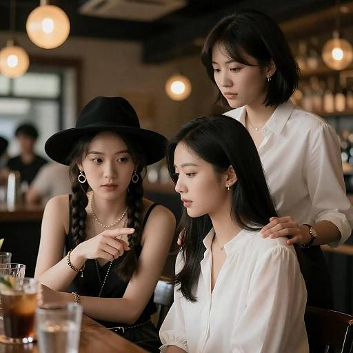 Three Women in a Vibrant Bar