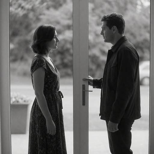 Black-and-White Glass Door Intimate Moment