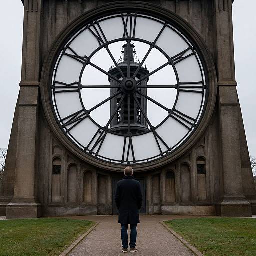 Man on Path to Giant Clock