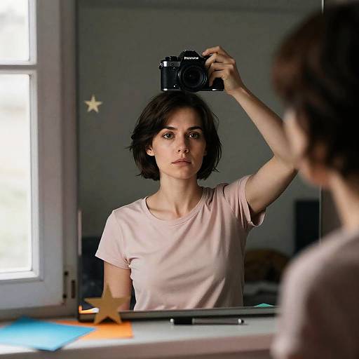 Serious Reflection of a Woman with Camera