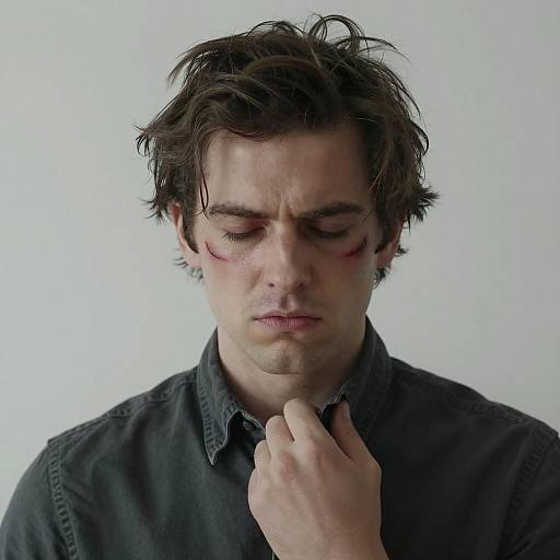 Somber Man Against Gray Wall