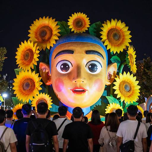 Nighttime Parade with Giant Colorful Face