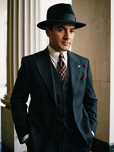 Man in Vintage Capone-Style Suit and Fedora