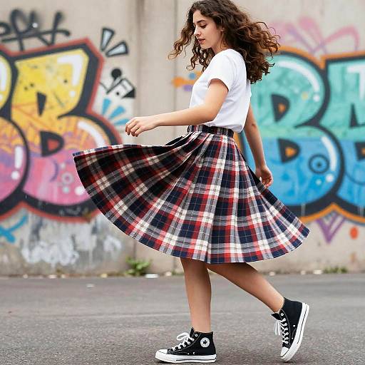Playful Skirt Lift in Urban Street