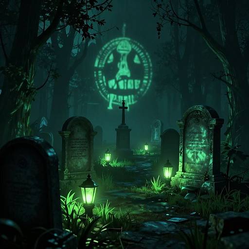 Cyberpunk Gothic 3D Graveyard Scene