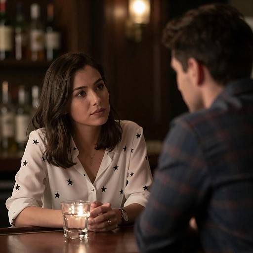 Dimly Lit Bar: Woman, Man, Glowing Drink