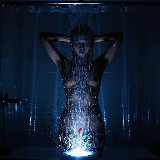 Ethereal Shower Silhouette with Blue Light