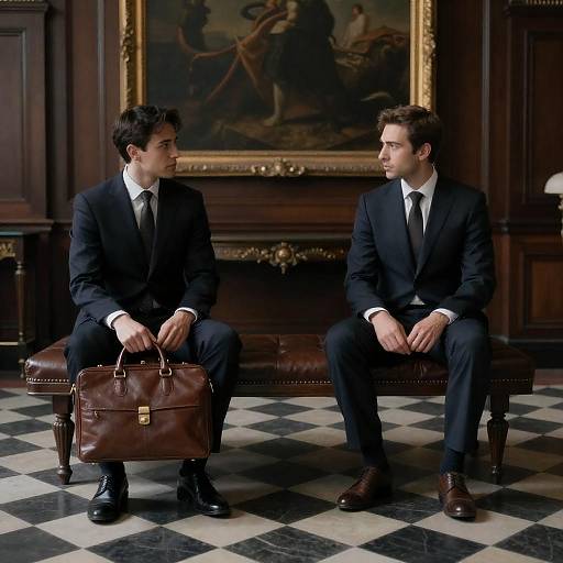 Two Men in Ornate Dim Room