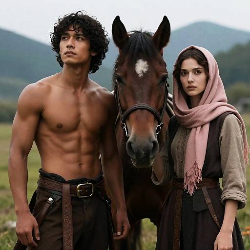 Fantasy Duo in Majestic Mountain Landscape