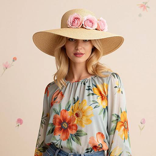 Blonde Woman in Floral Summer Attire