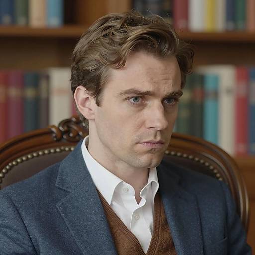 Pensive Man in a Book-Laden Study