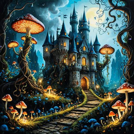 Fantasy Castle with Glowing Mushrooms