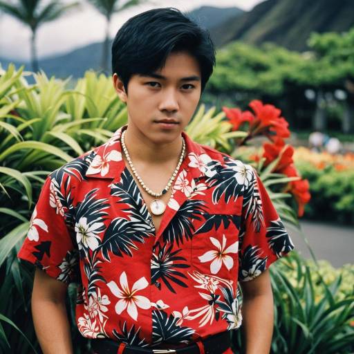 Realistic Honolulu Boy in Floral Outfit
