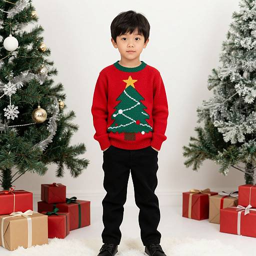 Boy in Poinsettia Christmas Sweater