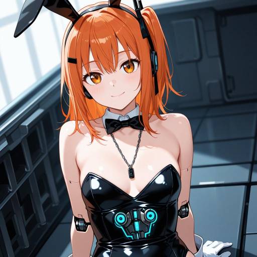 Futuristic Android Girl in Neon Chamber