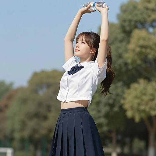 Outdoor Stretching Asian Woman in Athletic Wear