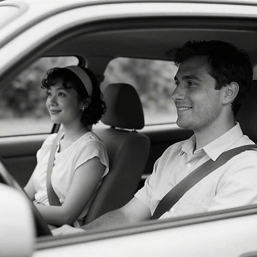 Vintage Black-and-White Car Portrait