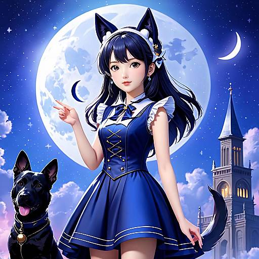 Mesmerizing 3D Midnight Girl with Dog Ears