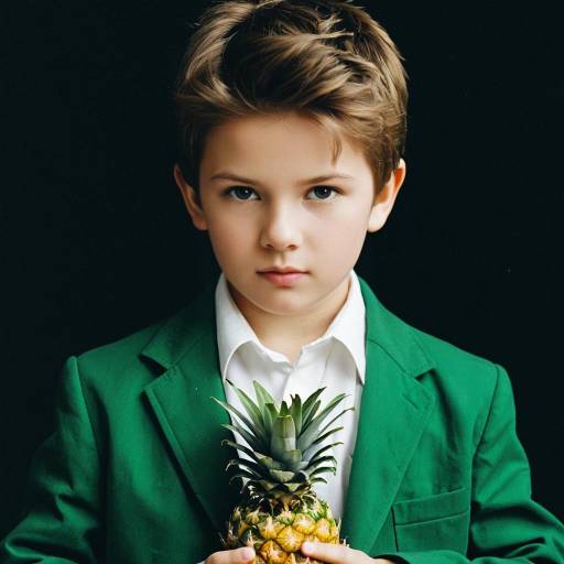 Boy in Green Jacket Holding Pineapple