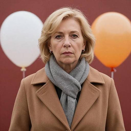 Serious Middle-Aged Woman on Red Background