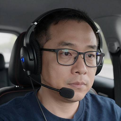 Focused Middle-Aged Man in Vehicle