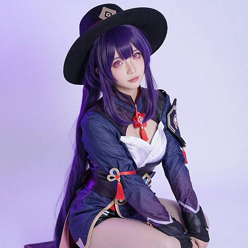 Young Woman in Purple Cosplay