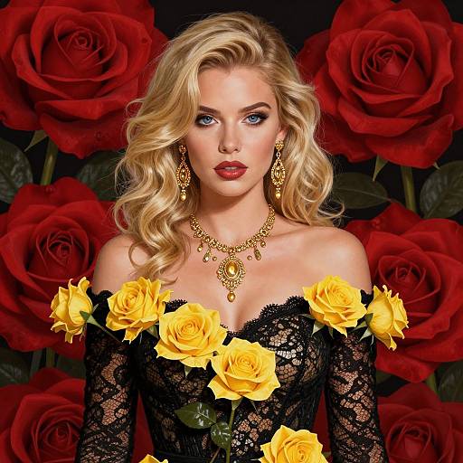 Blonde Woman with Black Lace Dress