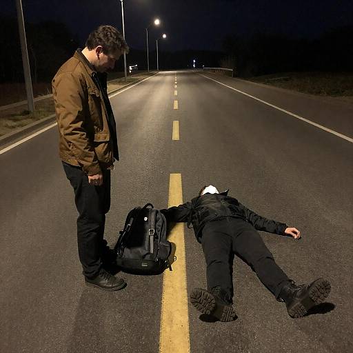 Nighttime Road Scene with Two Men