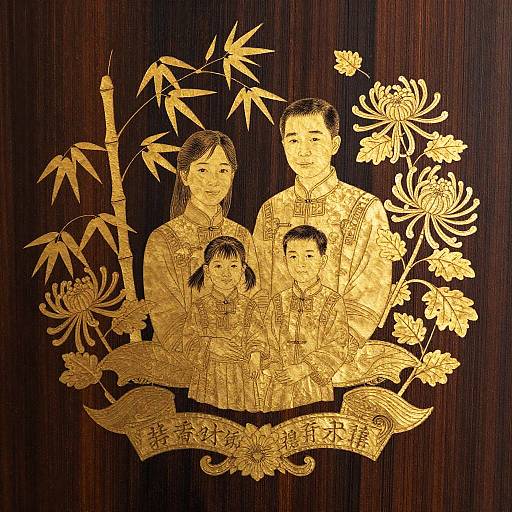 Asian Family Crest Ink Painting