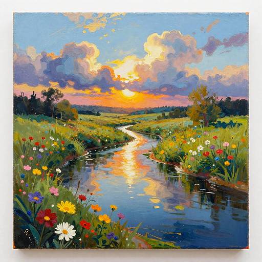 Colorful River Meadow at Sunset