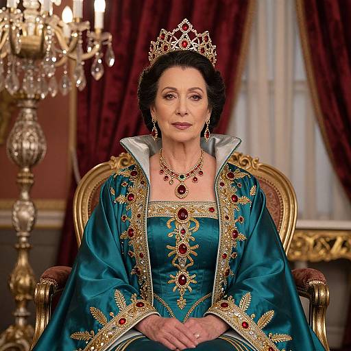 Regal Queen in Luxurious Teal Gown