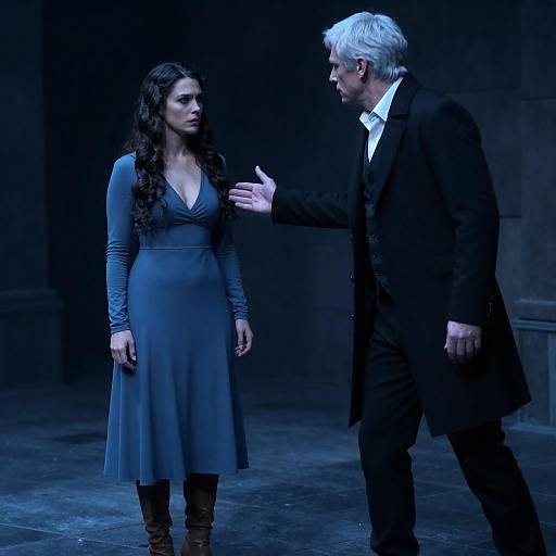 Blue-Toned Confrontation in Stone Chamber