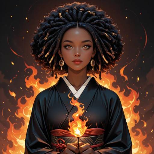 Dark-Skinned Girl in Traditional Kimono