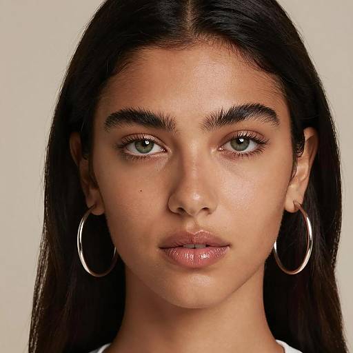 Close-up Portrait of Young Woman with Hoop Earrings