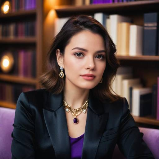 Elegant Woman in Black Satin Blazer with Jewelry