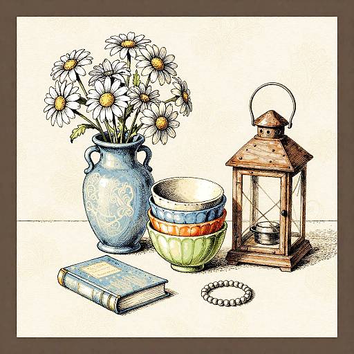 Cozy Vintage Still Life Drawing