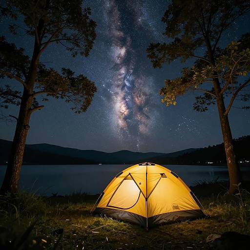 Serene Night Camping by the Lake