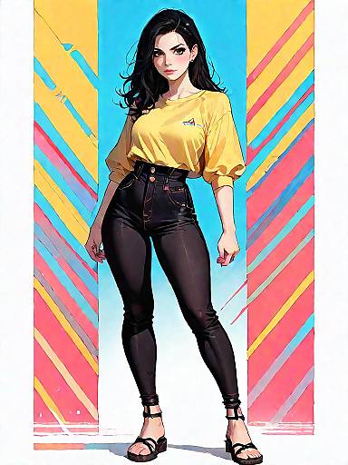 Stylish Woman in Neon Yellow Crop Top and Black Leggings