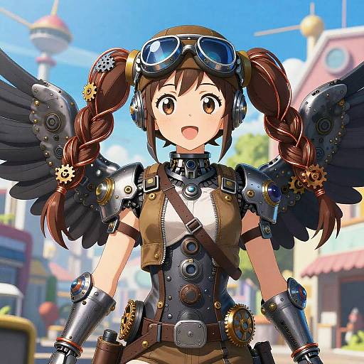 Steampunk Anime Aviator Girl with Mechanical Wings