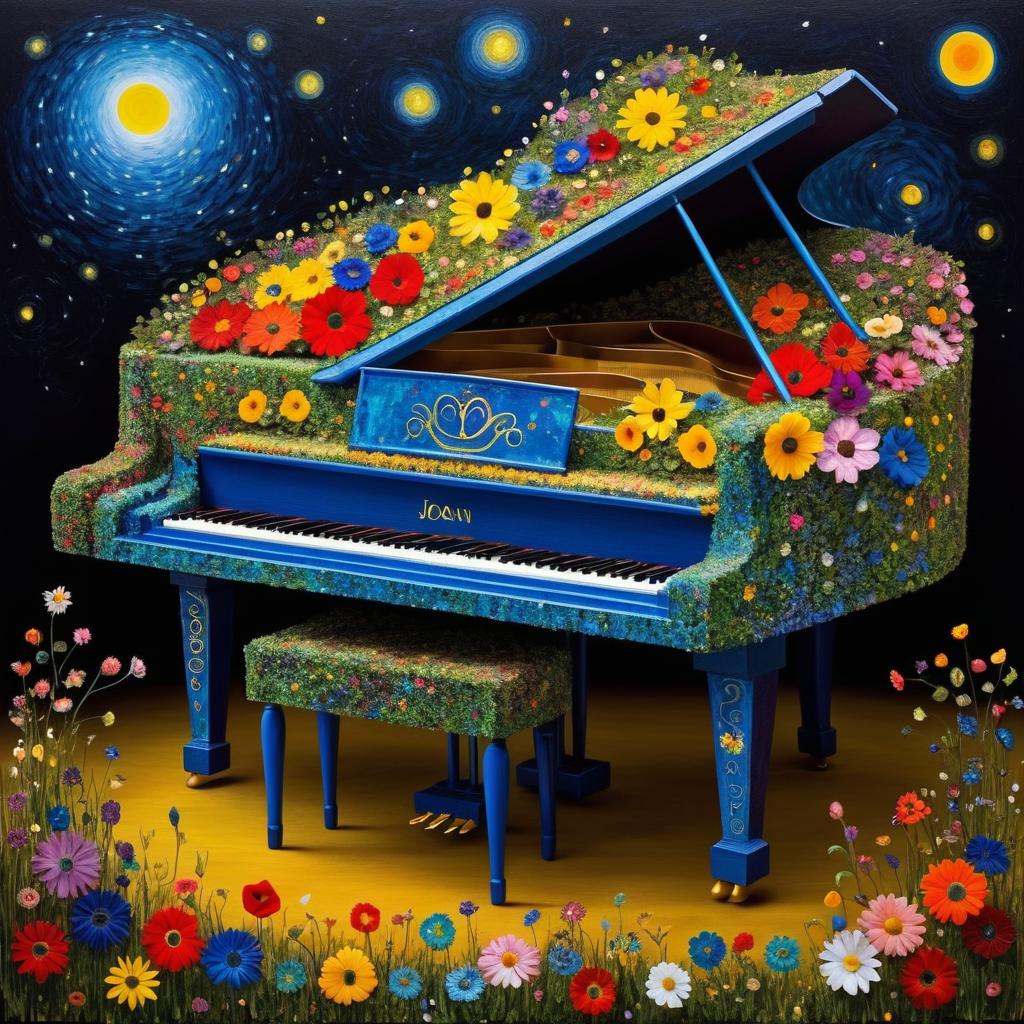 Surreal Floral Piano Serenade at Night