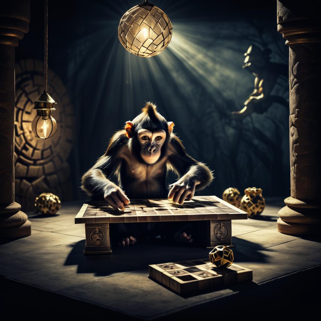 Surreal Monkey Solving a Puzzle Art