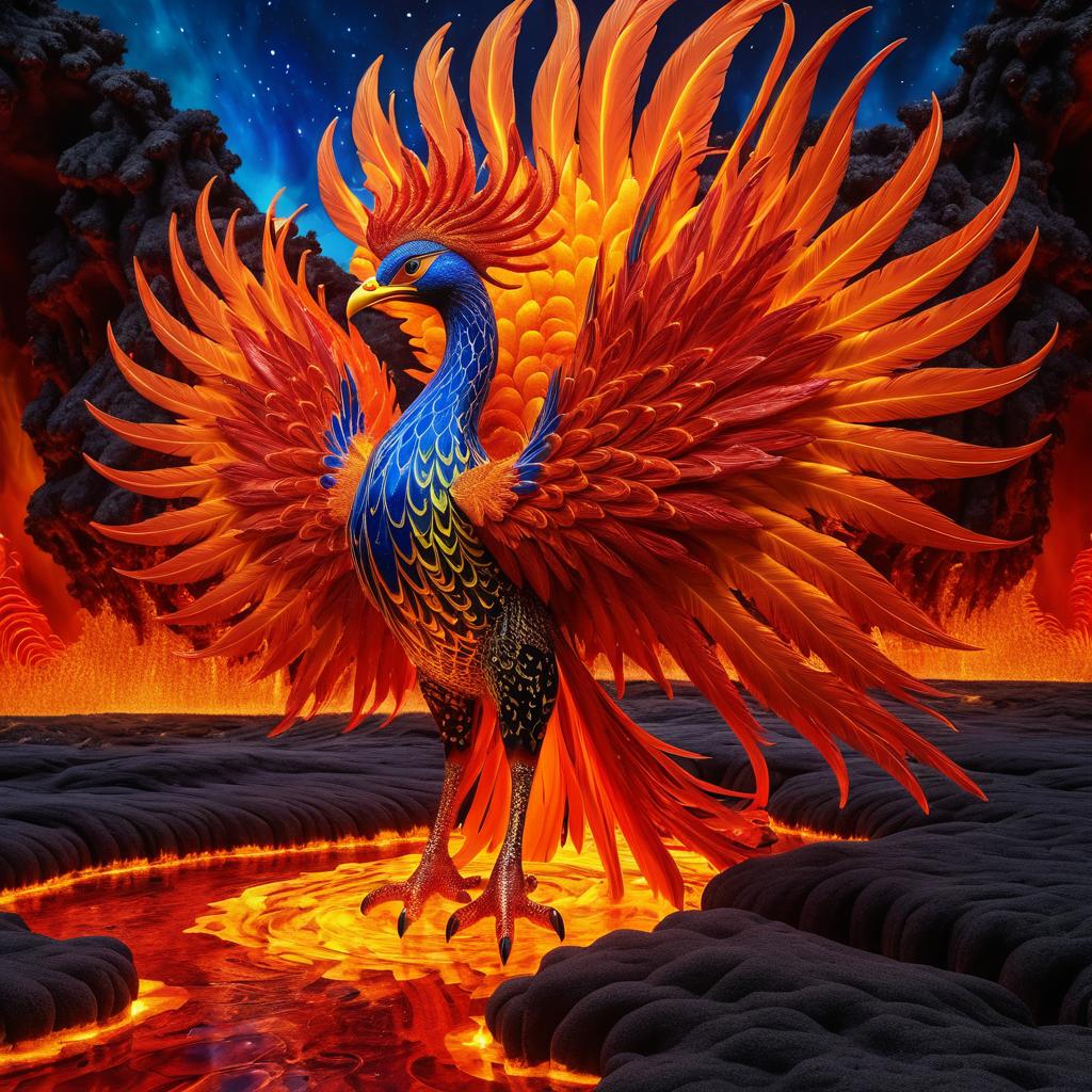 Majestic Phoenix in Volcanic Surrealism