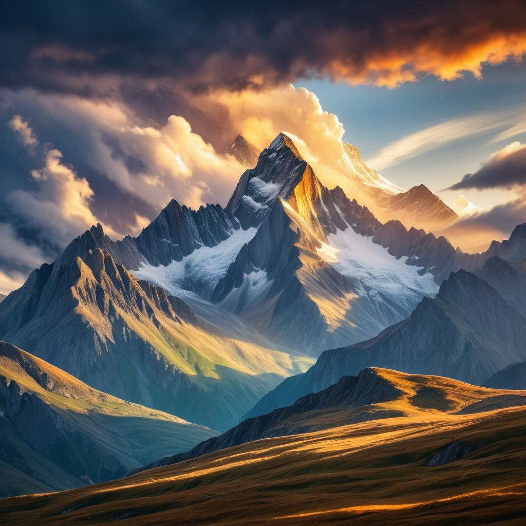 Cinematic Mountain Range with Swirling Clouds