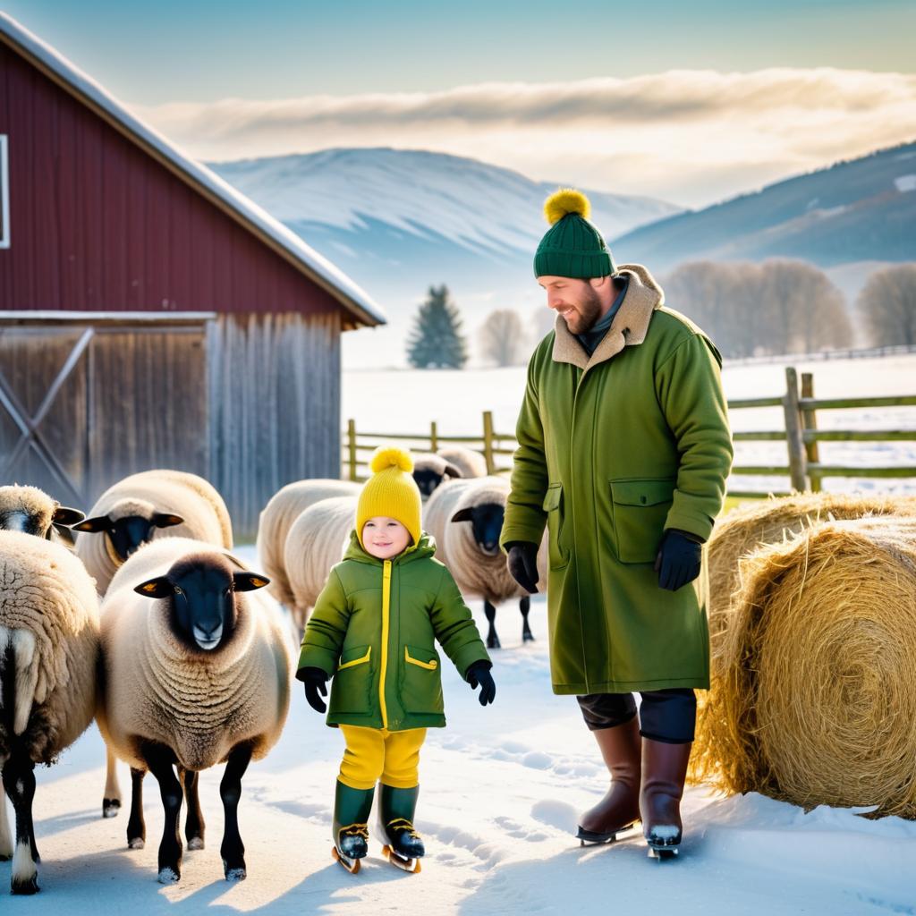 Cozy Winter Family of Sheep in Barn