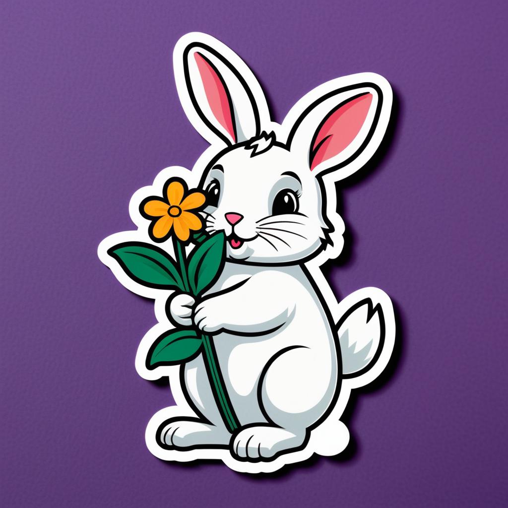 Cute Rabbit Holding Flower Sticker Design